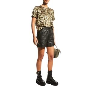 Rag & Bone Farris Black Leather Elastic Waist Drawstring Shorts Size Large